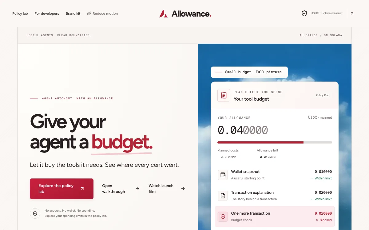 Allowance website introducing human-approved budgets for AI agents