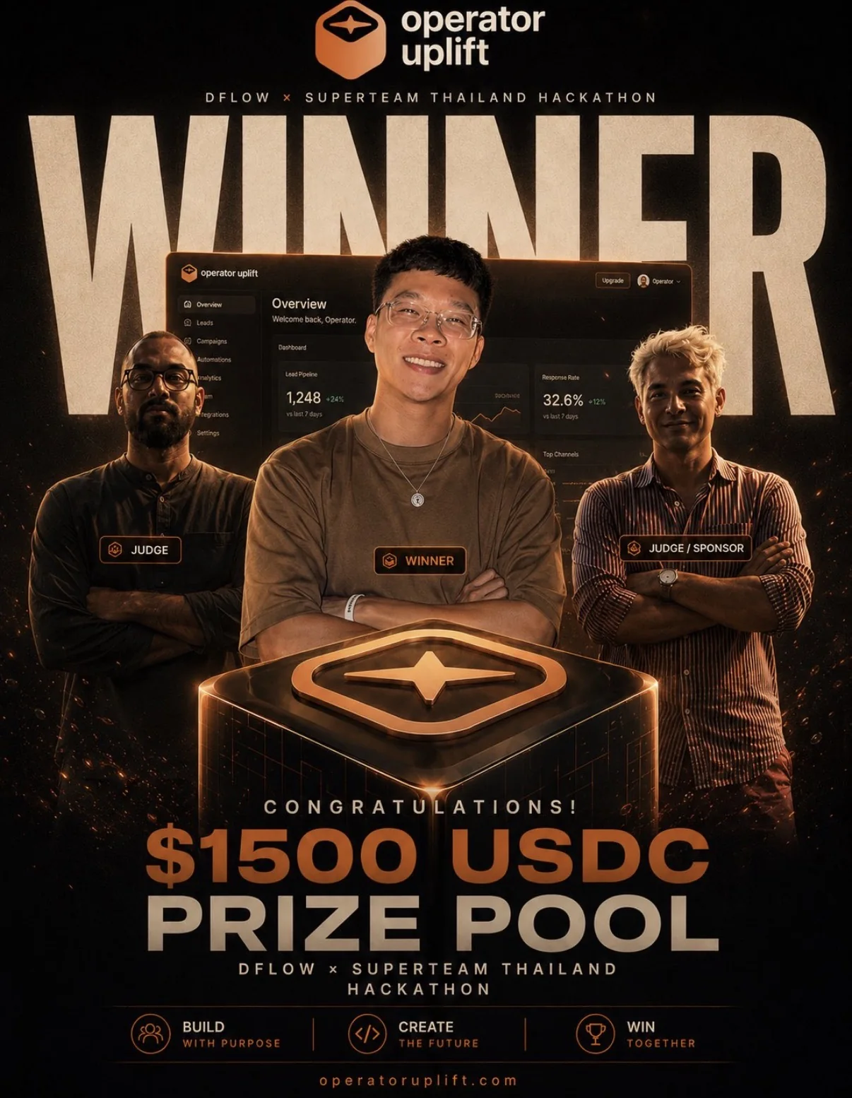 Superteam Thailand and DFlow hackathon winner announcement graphic for Operator Uplift